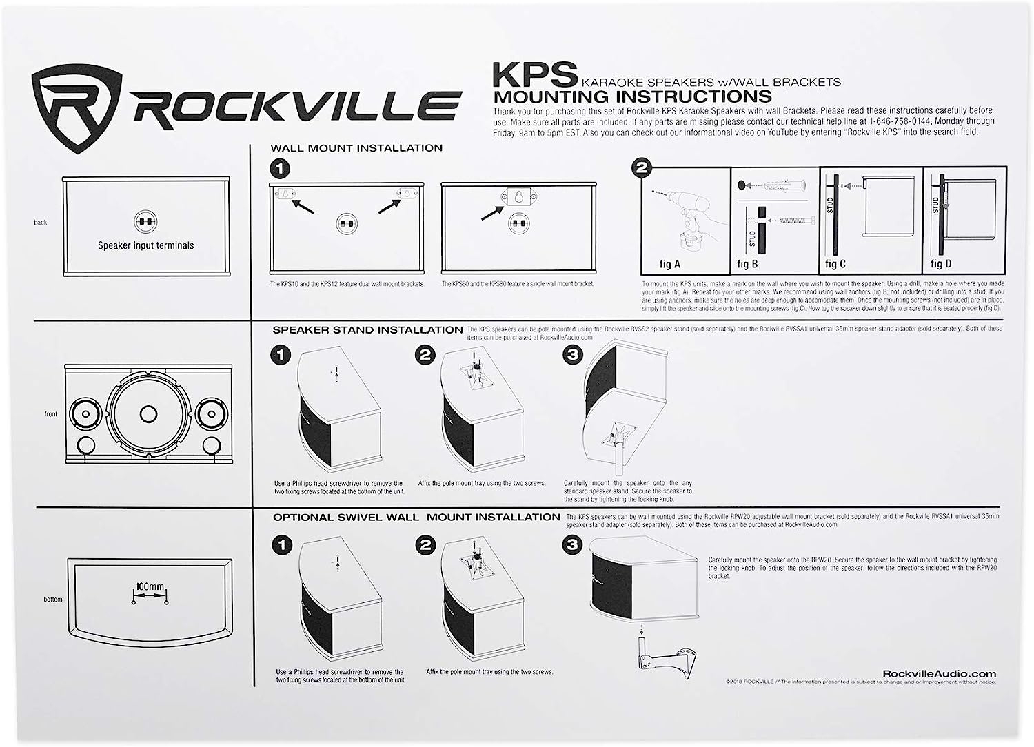 Rockville Pair KPS10 10" 3-Way 1200 Watt Karaoke Speakers+Wall Brackets/MDF, Black - Image 7
