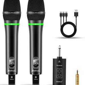 Wireless Microphone Rechargeable(Work 7 hrs) with Bluetooth,Bietrun UHF All Metal Dual Cordless Handheld Dynamic Mics for