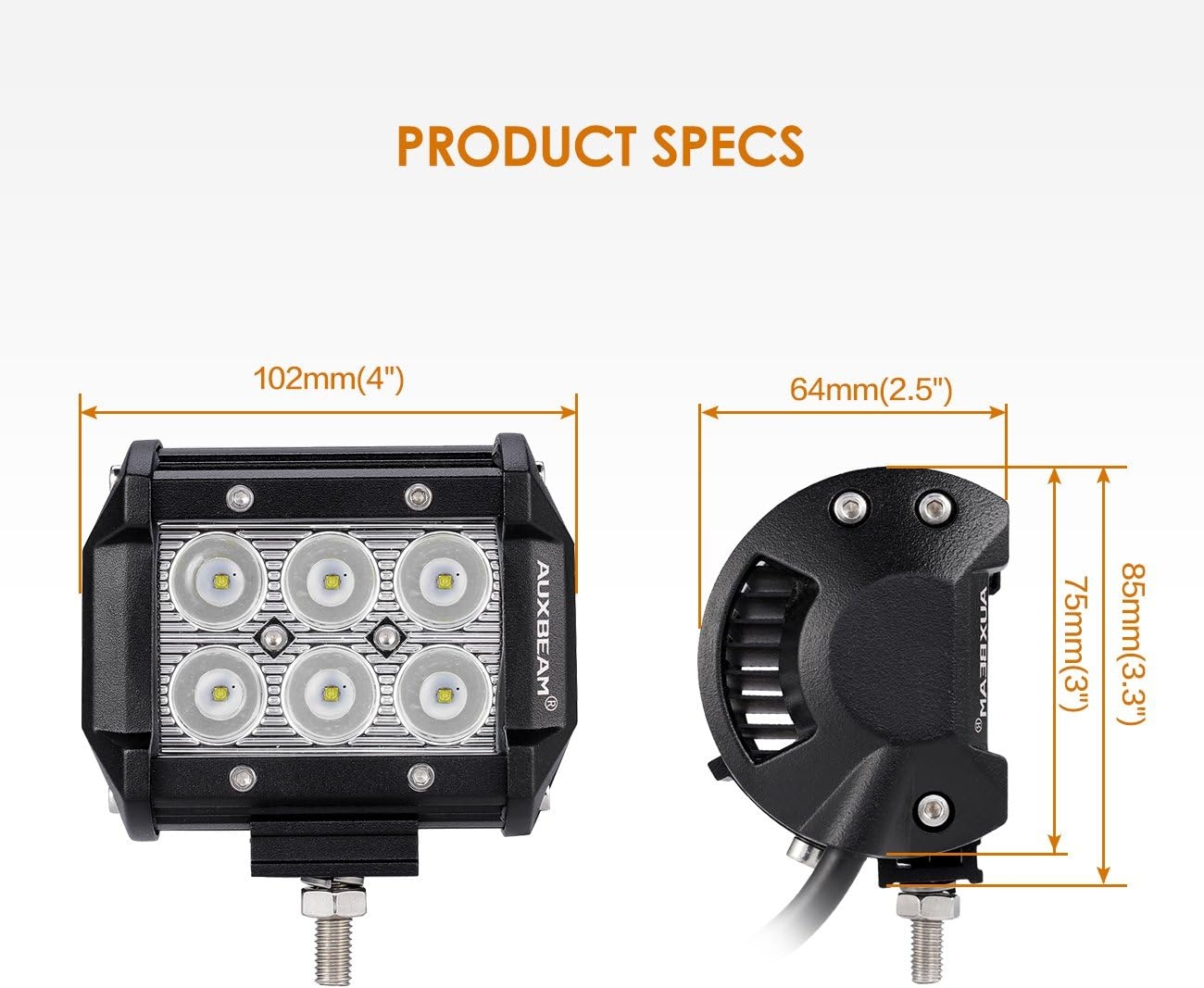 Auxbeam 4 Pcs 4" LED Light Bar 18W LED Pods Spot Beam with 6pcs 3W LEDs Chips Driving Light Waterproof LED Bar (without Wiring - Image 2