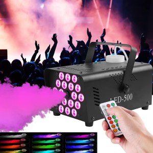 upstartech 500W Fog Machine with 13 Colorful Lights Effect and18 LED light, Portable Smoke Machine 2000CFM Fog with 2 Wireless