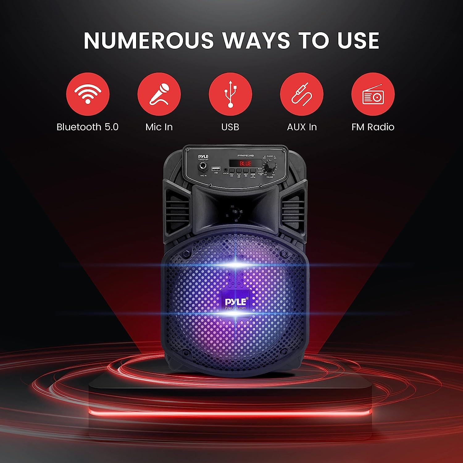 Portable Bluetooth PA Speaker System - 300W Rechargeable Outdoor Bluetooth Speaker Portable PA System w/ 8” Subwoofer 1” - Image 3