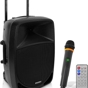 Pyle Bluetooth Karaoke PA Speaker - Indoor/Outdoor Portable Sound System with Wireless Mic, Audio Recording, Rechargeable