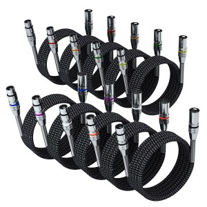 XLR Cable 15ft-6 Pack, FIBBR Microphone Cable Nylon Braided XLR Male to Female Heavy Duty Balanced Microphone Cord Compatible