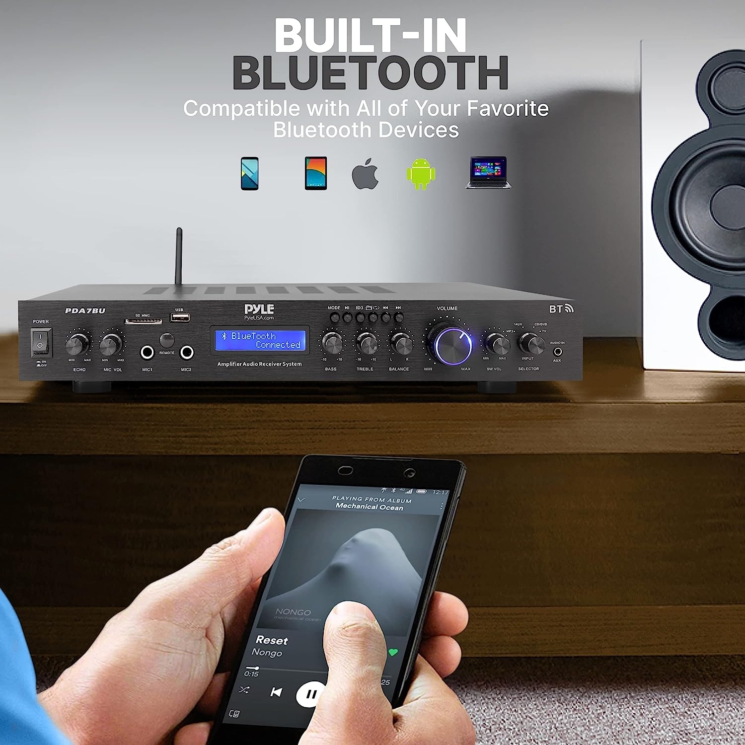 Pyle - PDA7BU (Black) - 5 Channel Rack Mount Bluetooth Receiver, Home Theater Amp, Speaker Amplifier, Bluetooth Wireless - Image 16