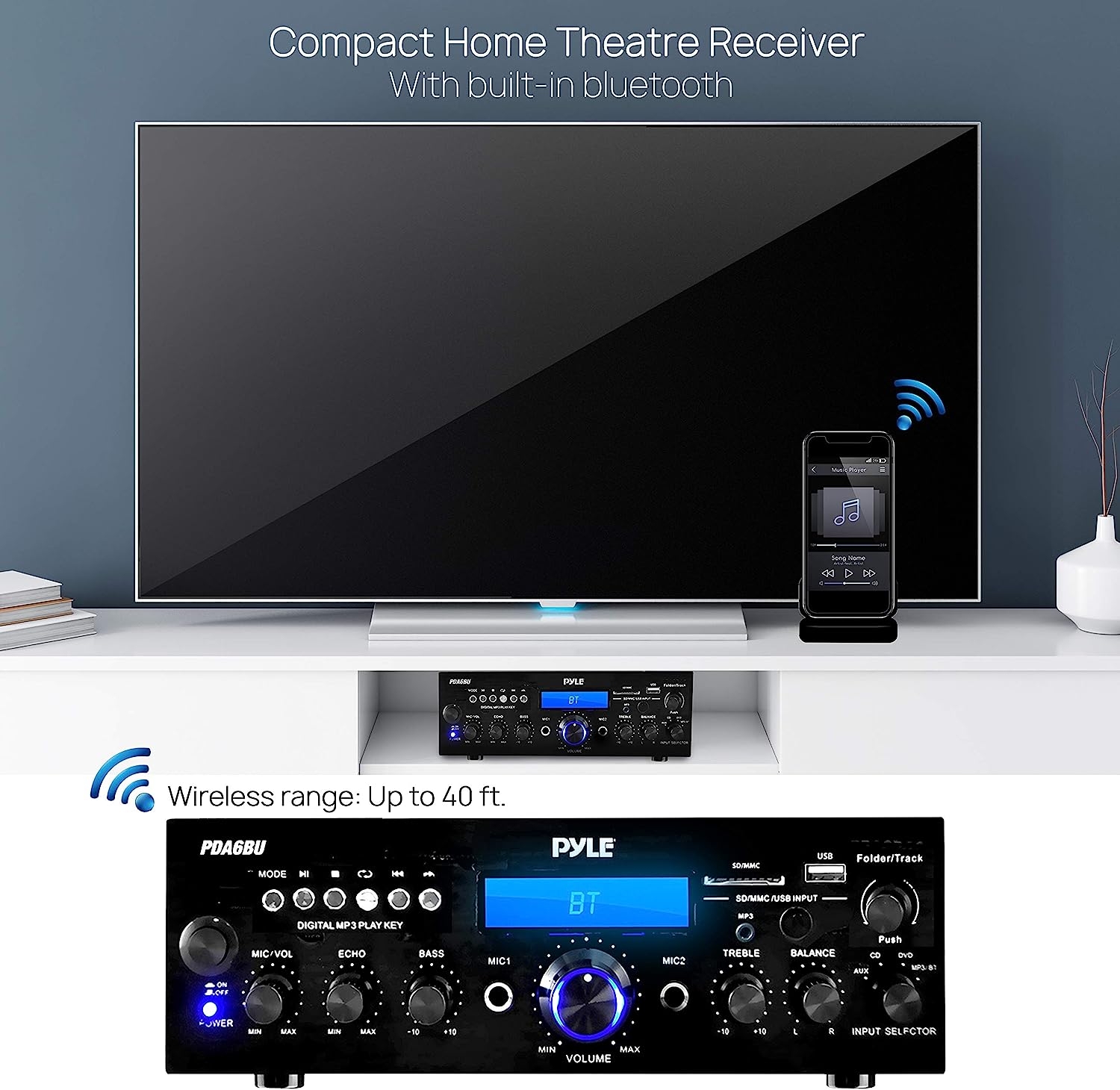 Pyle - PDA7BU (Black) - 5 Channel Rack Mount Bluetooth Receiver, Home Theater Amp, Speaker Amplifier, Bluetooth Wireless - Image 24