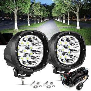 Round LED Offroad Lights, Auxbeam 4 Inch 90W LED Pods Light Bar 9000lm Round Driving Lights Spot Light Fog Light Bumper Work