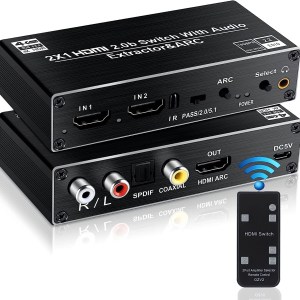 avedio links HDMI Switch Audio Extractor, HDMI Switch Splitter 2 Inputs 1 Output with Remote 4K@60hz, 2-Port HDMI2.0b Switcher