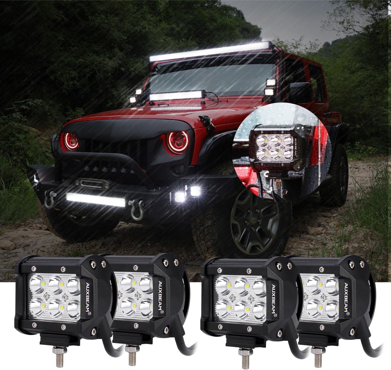 Auxbeam 4 Pcs 4" LED Light Bar 18W LED Pods Spot Beam with 6pcs 3W LEDs Chips Driving Light Waterproof LED Bar (without Wiring - Image 8