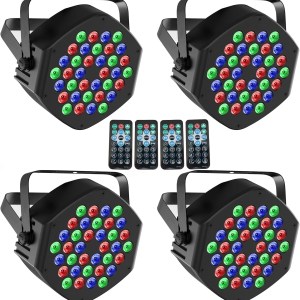 WGSS Par Lights Stage Lighting, 36 RGB LED Strobe DJ Up Light DMX Wash Cans Sound Activated Remote for Indoor Halloween
