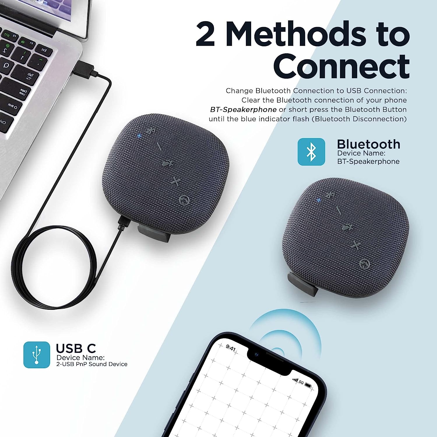 Derico Bluetooth Conference Speaker with Microphone for Teams & Zoom | Loud & HiFi Portable USB Speakerphone | Noise Cancelling - Image 6