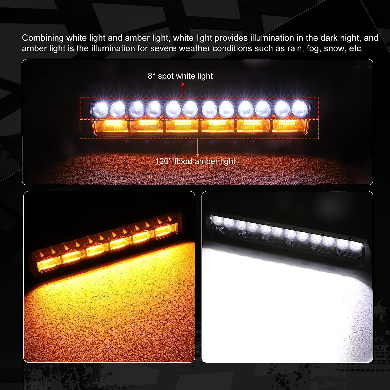 12 Inch LED Light Bar, Auto Power Plus White + Amber Dual Row Light Bar w/Wiring Harness LED Pods Off Road Driving Light Spot - Image 5