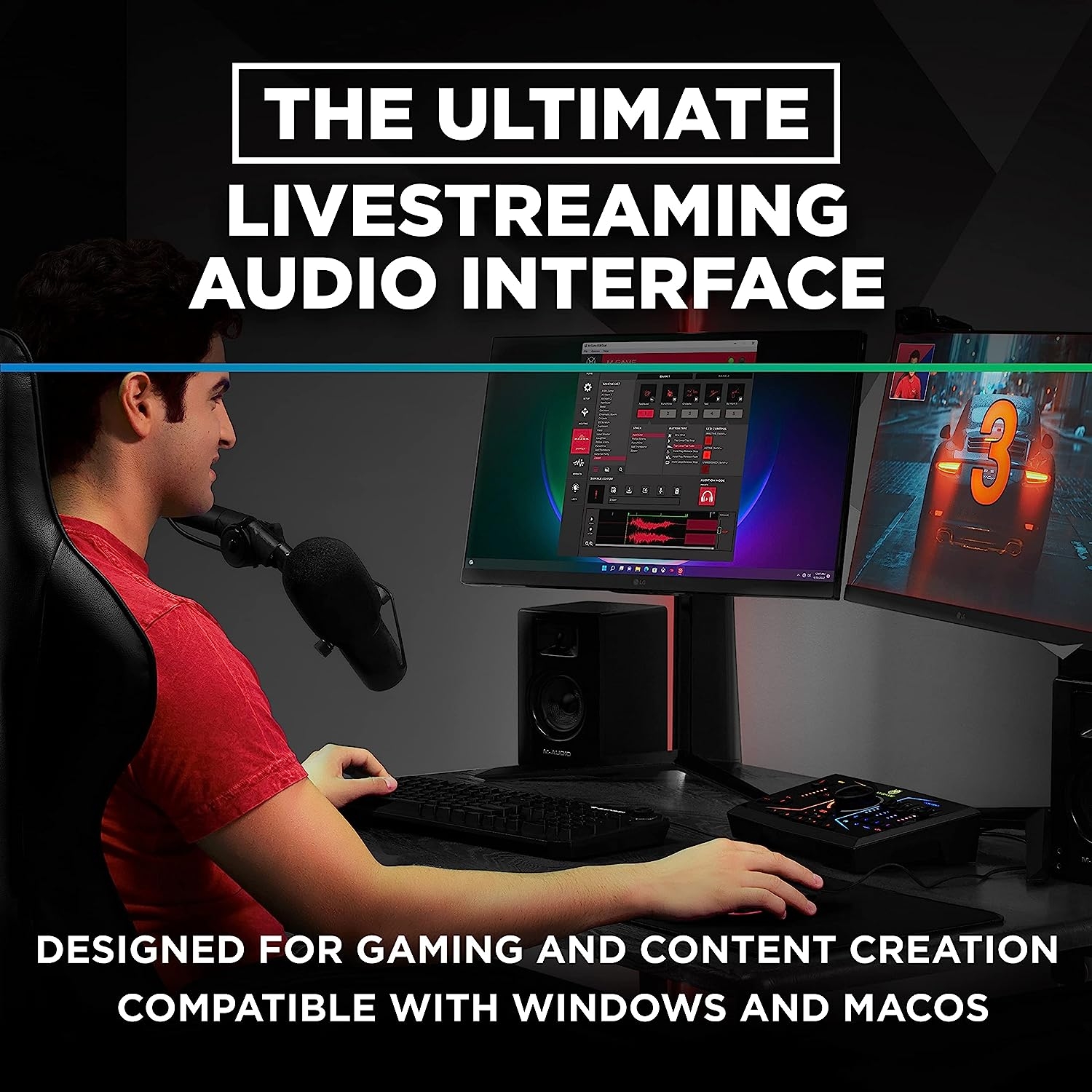 M-Game Solo USB Audio Interface Mixer for Streaming and Gaming with XLR Microphone in, Optical in, Voice FX, Sampler, Lights and - Image 2