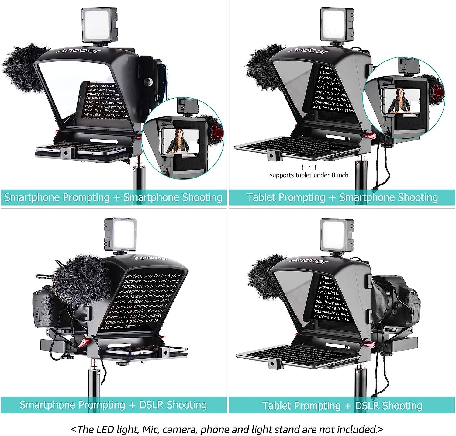 Andoer A1 Universal Portable Teleprompter Prompter for Smartphone/Tablet/DSLR Camera Video Recording Live Streaming Interview - Image 2
