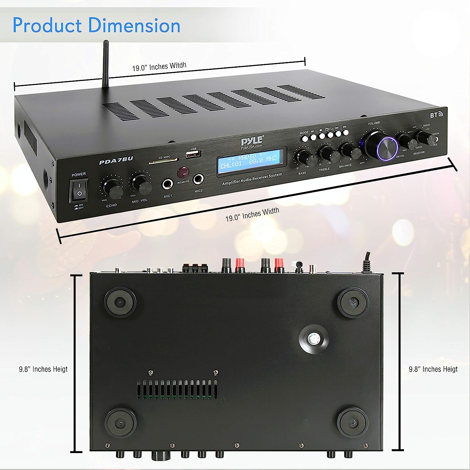 Pyle - PDA7BU (Black) - 5 Channel Rack Mount Bluetooth Receiver, Home Theater Amp, Speaker Amplifier, Bluetooth Wireless - Image 10