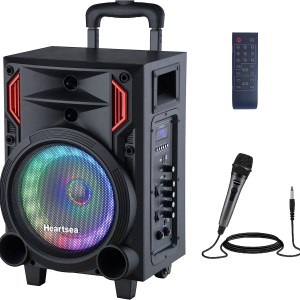 Heartsea Portable Trolley Rechargeable PA System Karaoke Machine Speaker 150W RMS 8inch Subwoofer 3inch Tweeter with Bluetooth