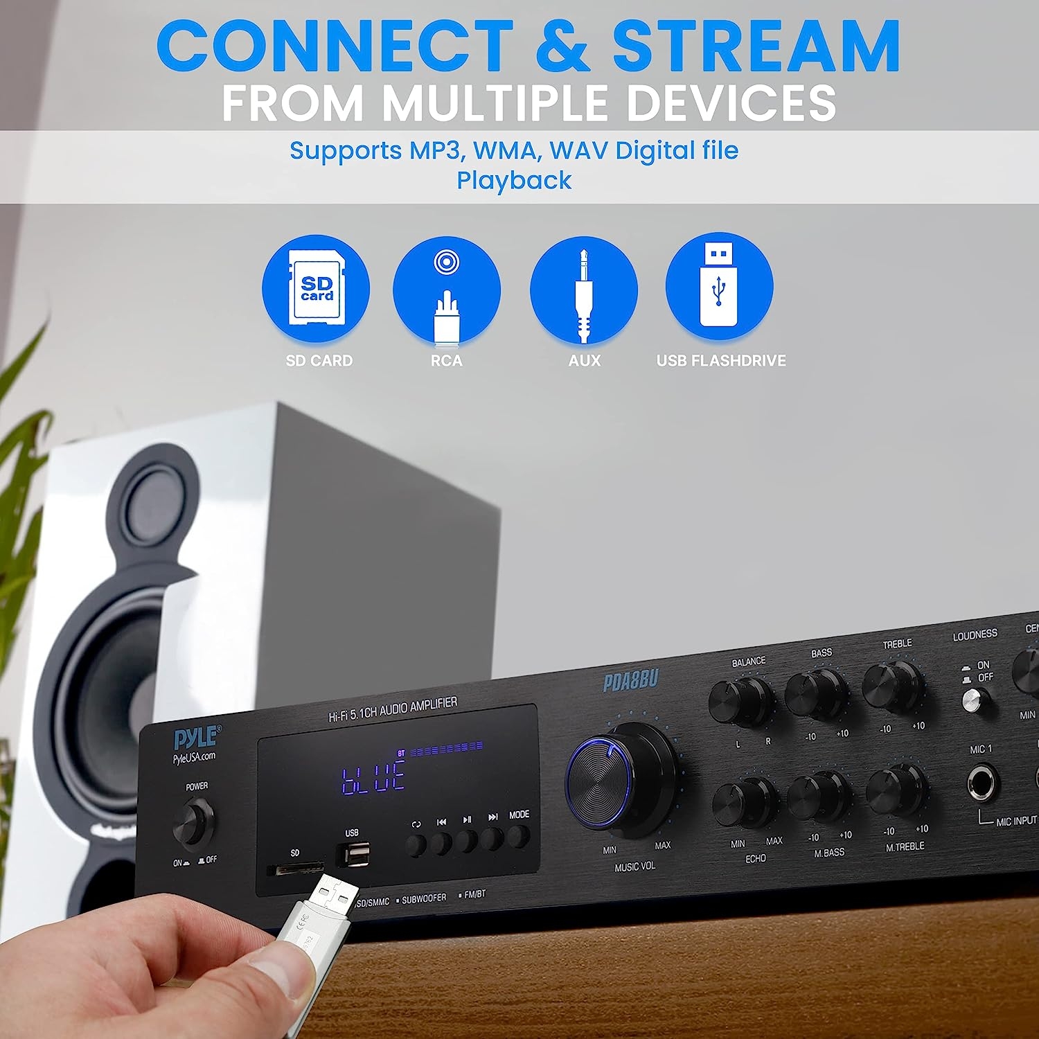 Pyle - PDA7BU (Black) - 5 Channel Rack Mount Bluetooth Receiver, Home Theater Amp, Speaker Amplifier, Bluetooth Wireless - Image 5