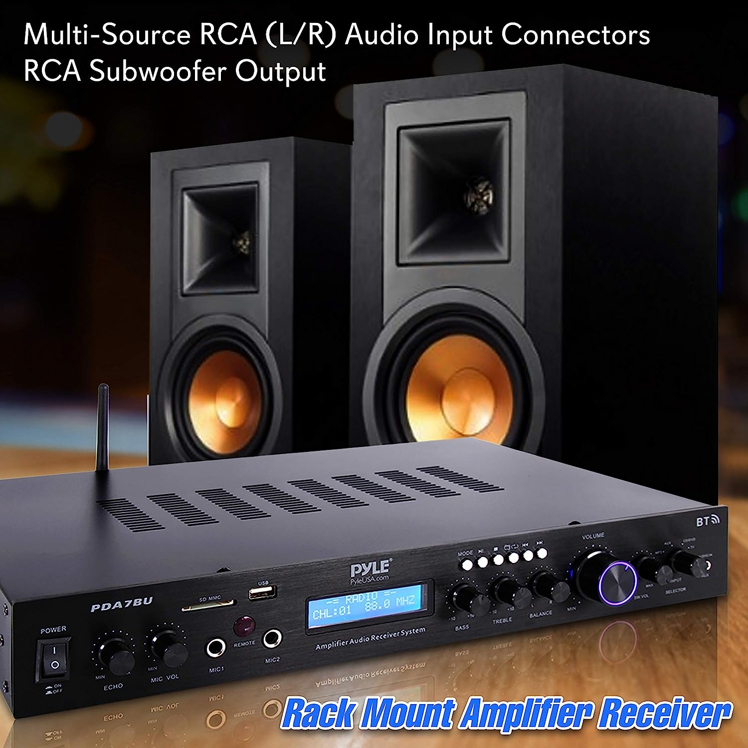 Pyle - PDA7BU (Black) - 5 Channel Rack Mount Bluetooth Receiver, Home Theater Amp, Speaker Amplifier, Bluetooth Wireless - Image 12