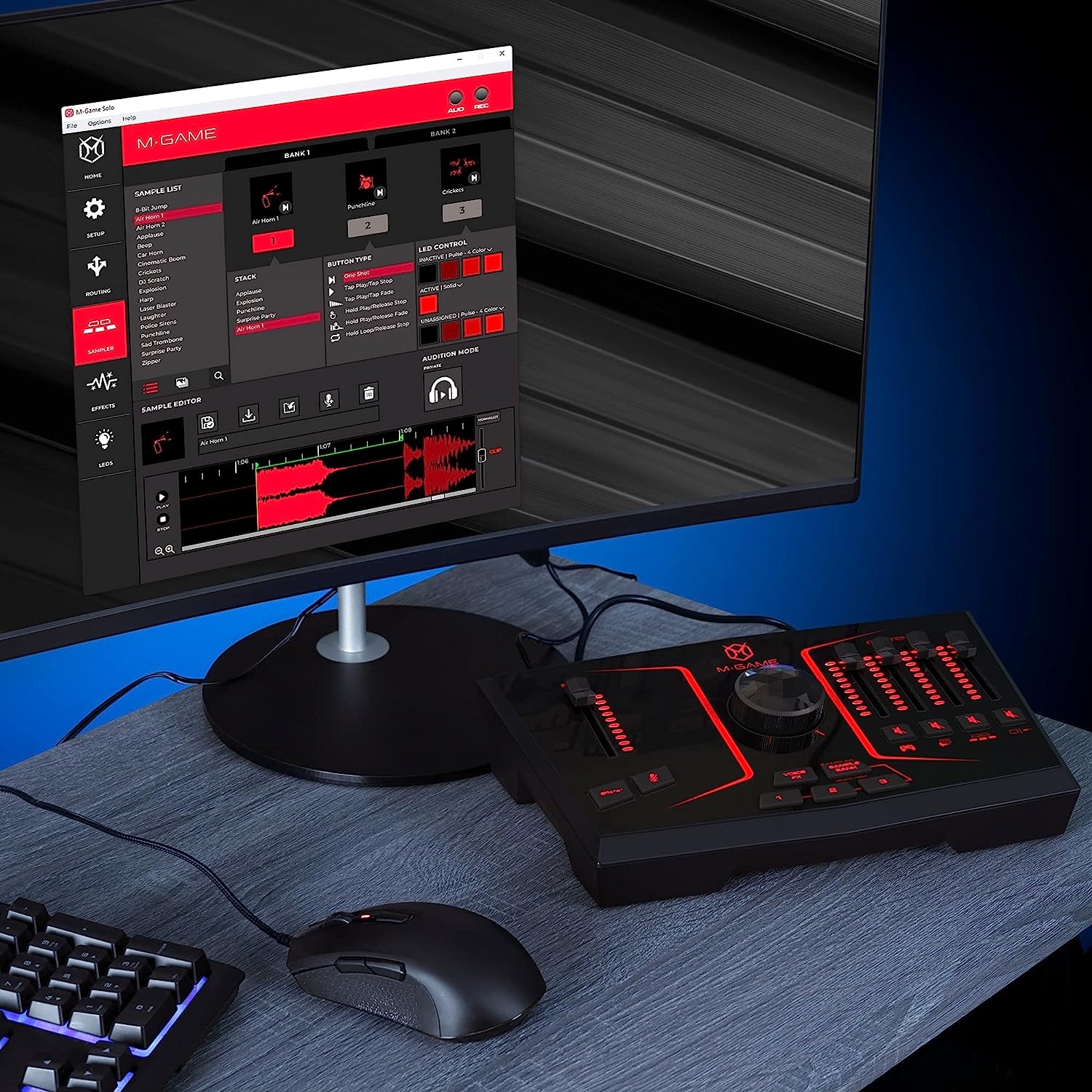 M-Game Solo USB Audio Interface Mixer for Streaming and Gaming with XLR Microphone in, Optical in, Voice FX, Sampler, Lights and - Image 32