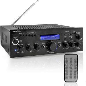 Pyle Wireless Bluetooth Power Amplifier-200 Watt Audio Stereo Receiver w/USB Port, AUX in, FM Radio, 2 Karaoke Microphone Input,