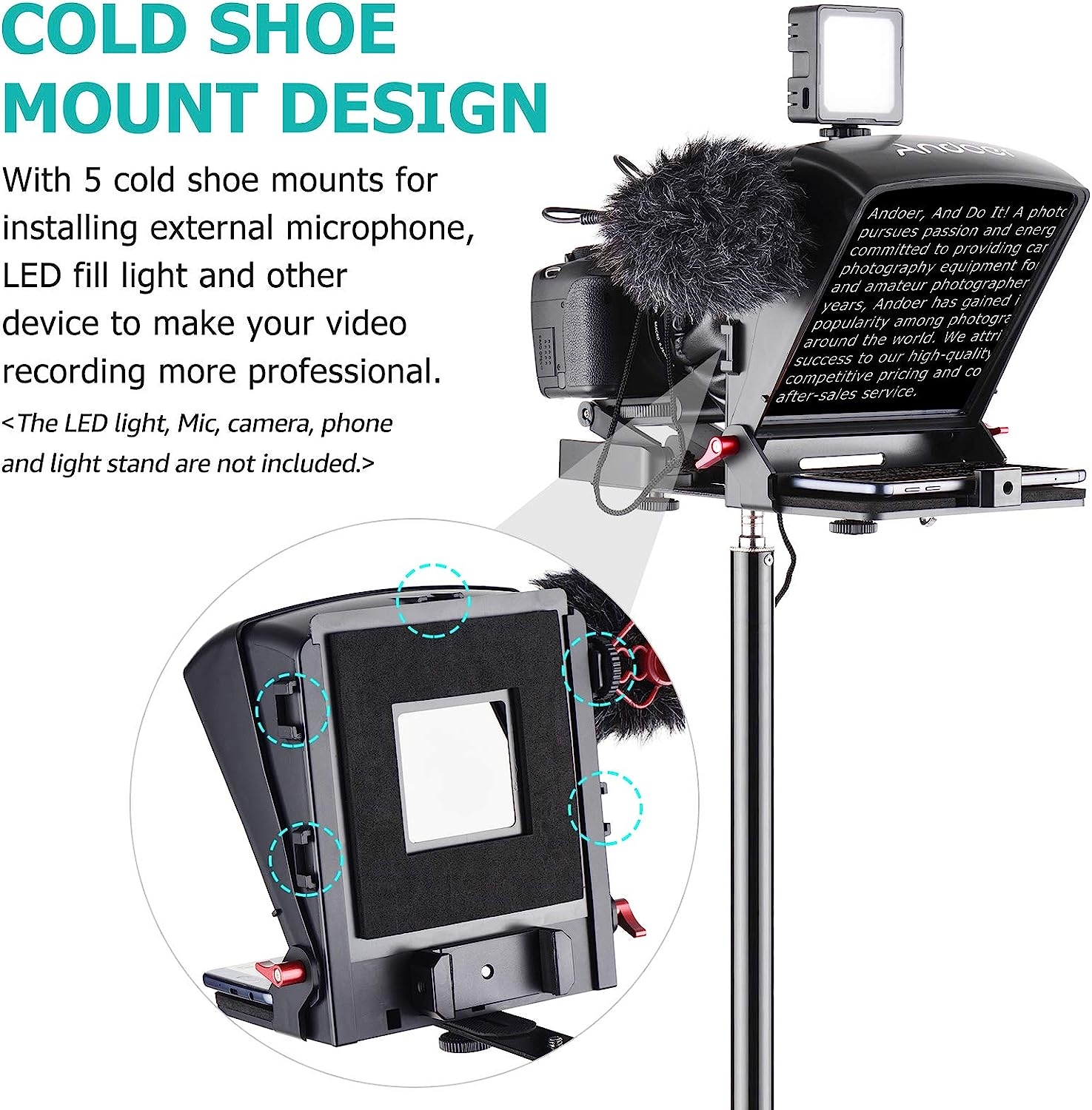 Andoer A1 Universal Portable Teleprompter Prompter for Smartphone/Tablet/DSLR Camera Video Recording Live Streaming Interview - Image 3