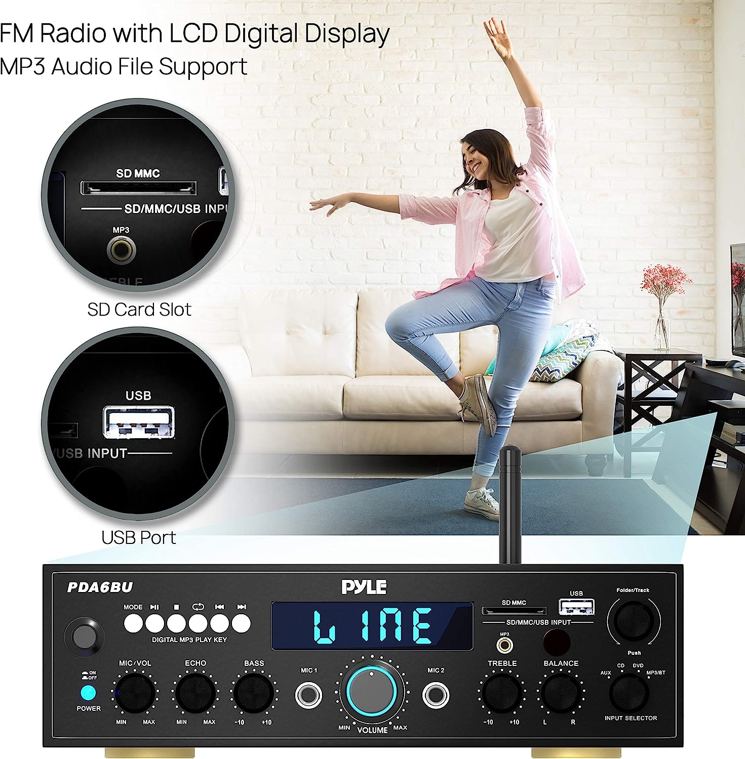 Pyle - PDA7BU (Black) - 5 Channel Rack Mount Bluetooth Receiver, Home Theater Amp, Speaker Amplifier, Bluetooth Wireless - Image 26