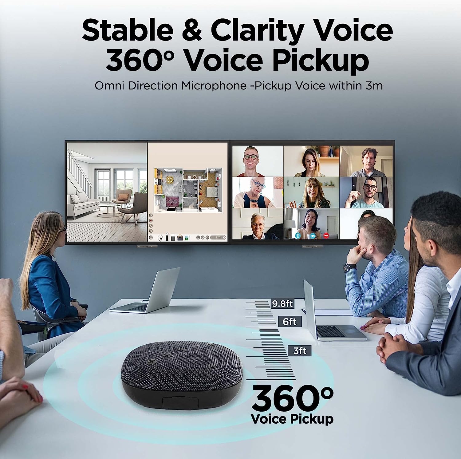 Derico Bluetooth Conference Speaker with Microphone for Teams & Zoom | Loud & HiFi Portable USB Speakerphone | Noise Cancelling - Image 5