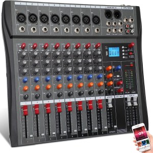 8-Channel Wireless Audio Mixer,Professional DJ Equipment, Console with Bluetooth USB, DJ Mixer with Effects, Sound Board with