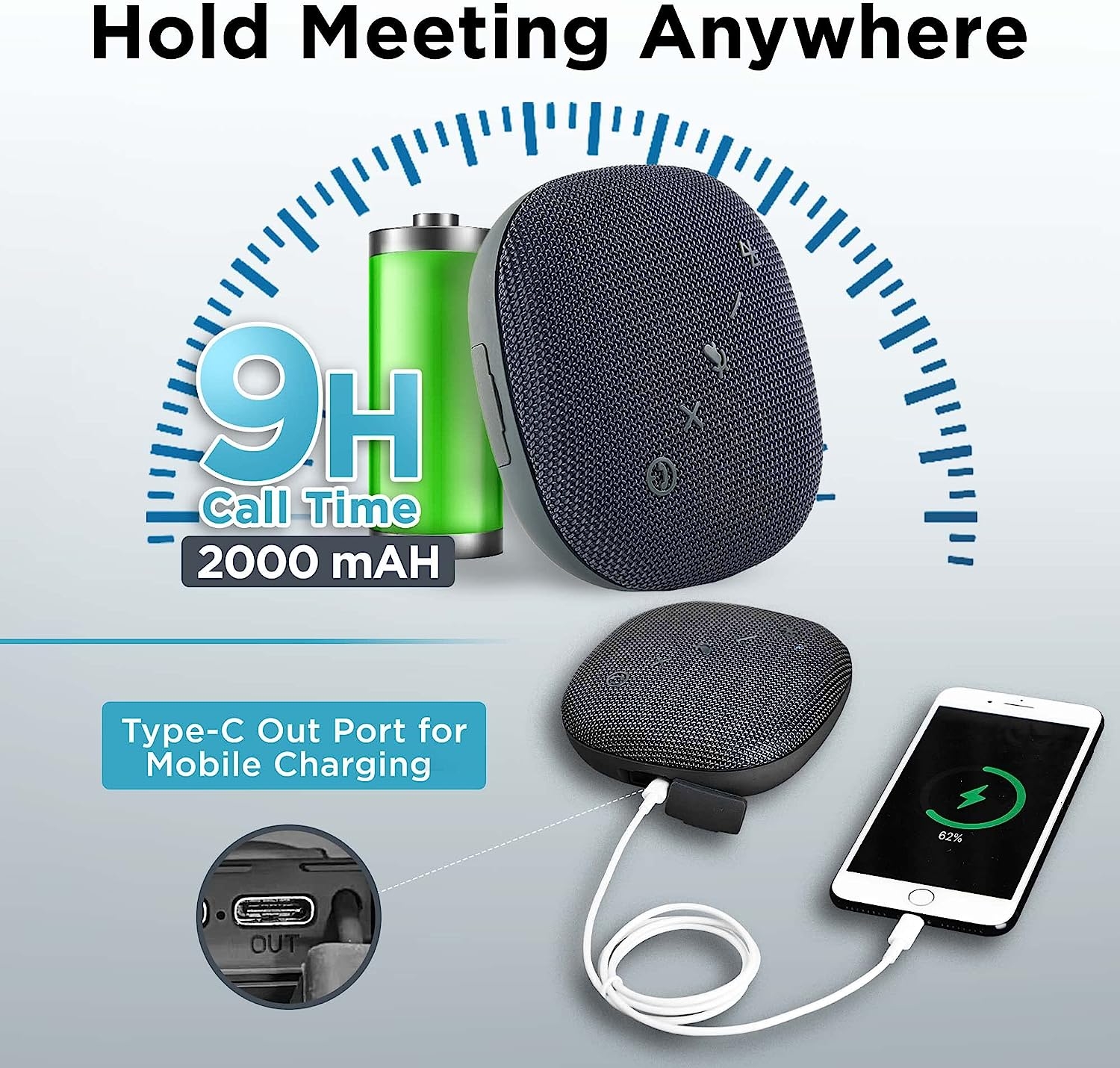 Derico Bluetooth Conference Speaker with Microphone for Teams & Zoom | Loud & HiFi Portable USB Speakerphone | Noise Cancelling - Image 7