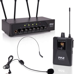 Pyle Portable UHF Wireless Microphone System - Battery Operated Four Bluetooth Cordless Microphone Set with 50 Channels