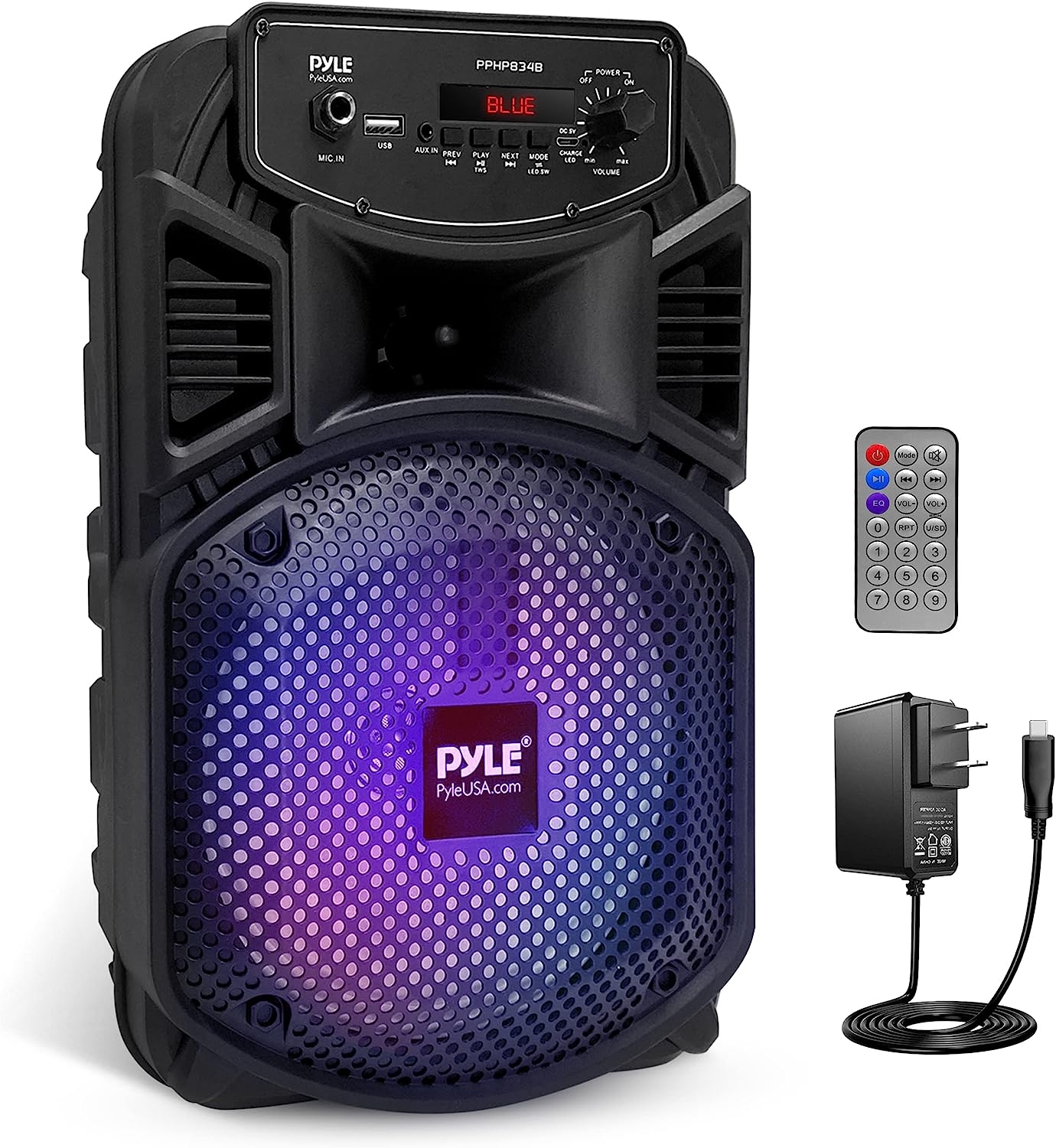 Portable Bluetooth PA Speaker System - 300W Rechargeable Outdoor Bluetooth Speaker Portable PA System w/ 8” Subwoofer 1”