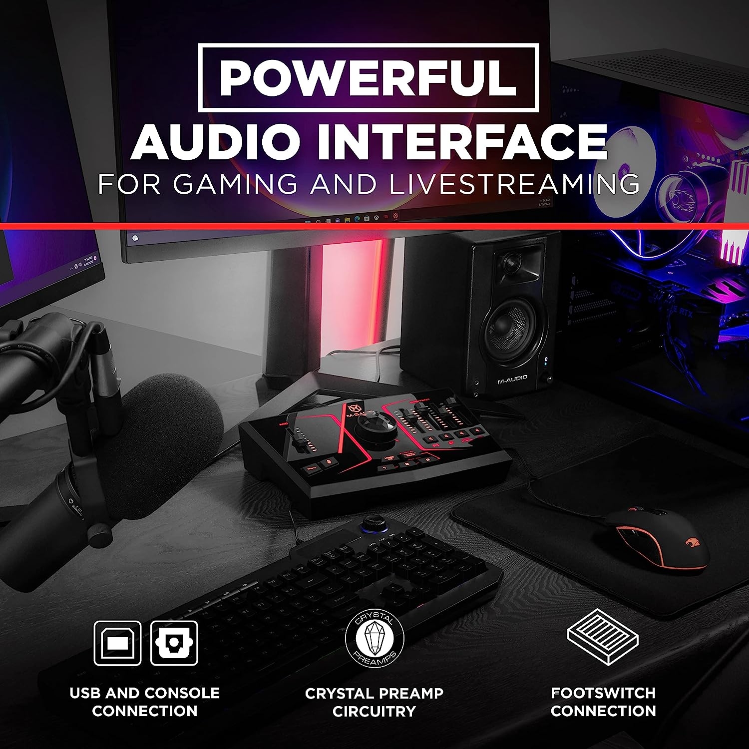 M-Game Solo USB Audio Interface Mixer for Streaming and Gaming with XLR Microphone in, Optical in, Voice FX, Sampler, Lights and - Image 19