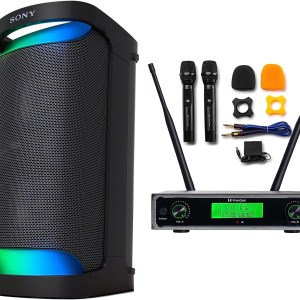 Sony XP500 X-Series Portable Bluetooth Wireless Party Speaker with Knox Gear True Duo Dual Wireless Microphone System Bundle (2