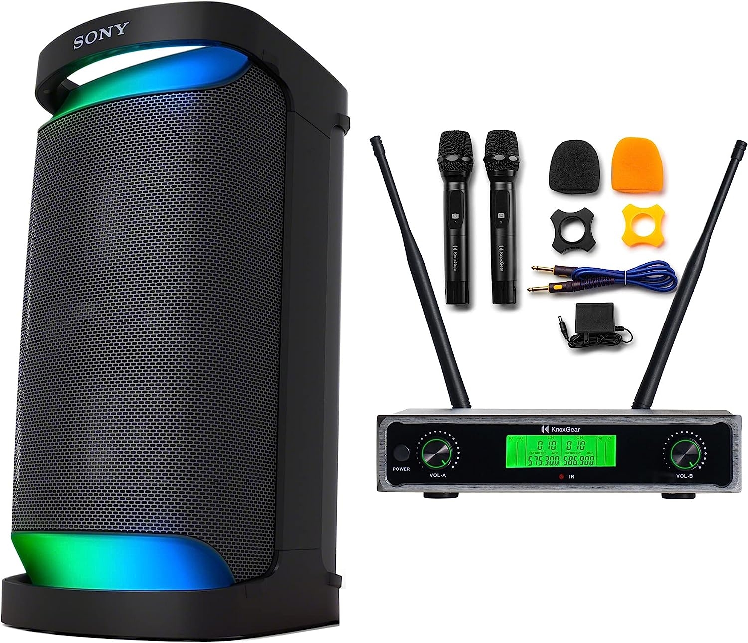 Sony XP500 X-Series Portable Bluetooth Wireless Party Speaker with Knox Gear True Duo Dual Wireless Microphone System Bundle (2