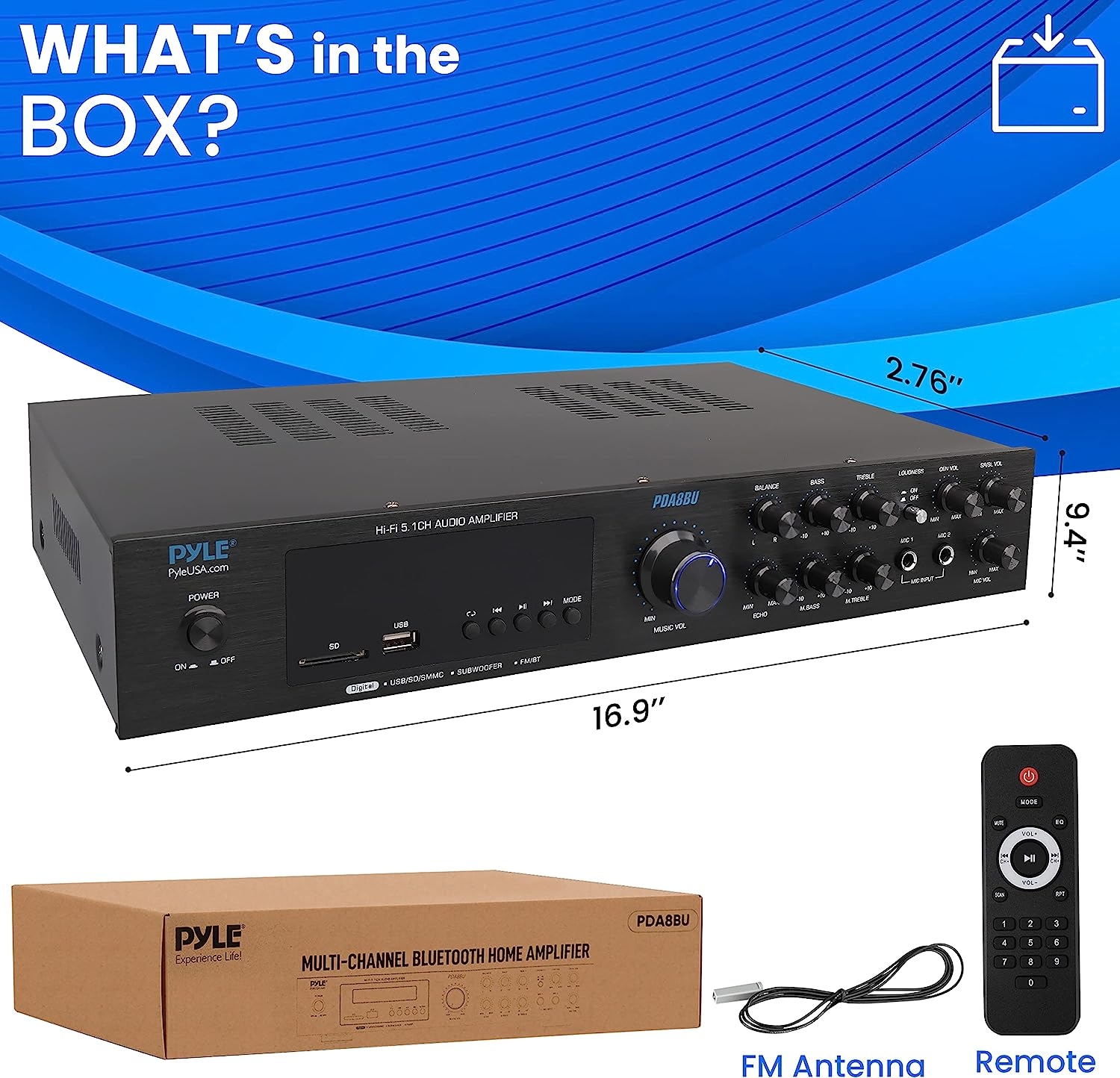 Pyle - PDA7BU (Black) - 5 Channel Rack Mount Bluetooth Receiver, Home Theater Amp, Speaker Amplifier, Bluetooth Wireless - Image 8