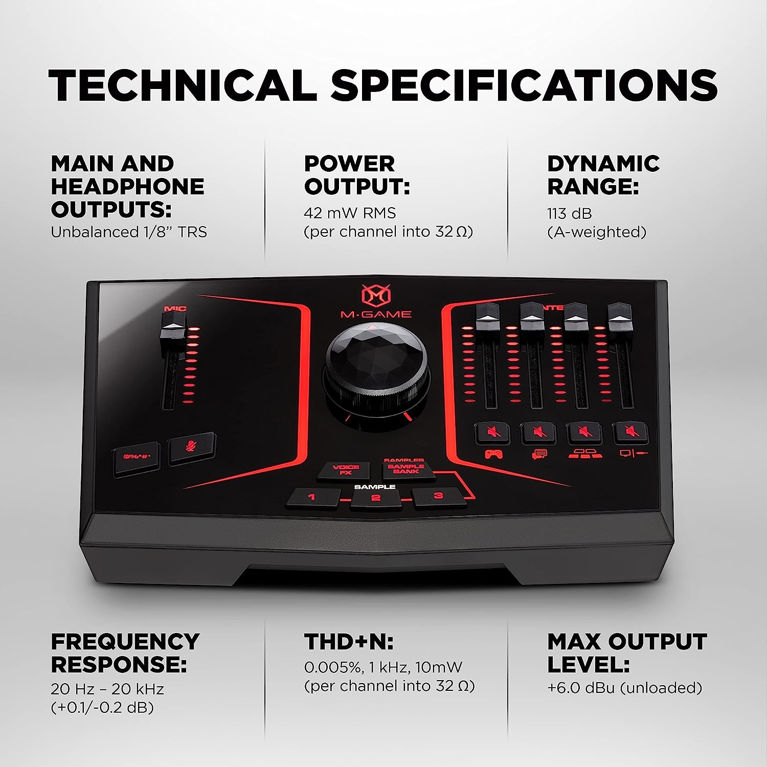 M-Game Solo USB Audio Interface Mixer for Streaming and Gaming with XLR Microphone in, Optical in, Voice FX, Sampler, Lights and - Image 22
