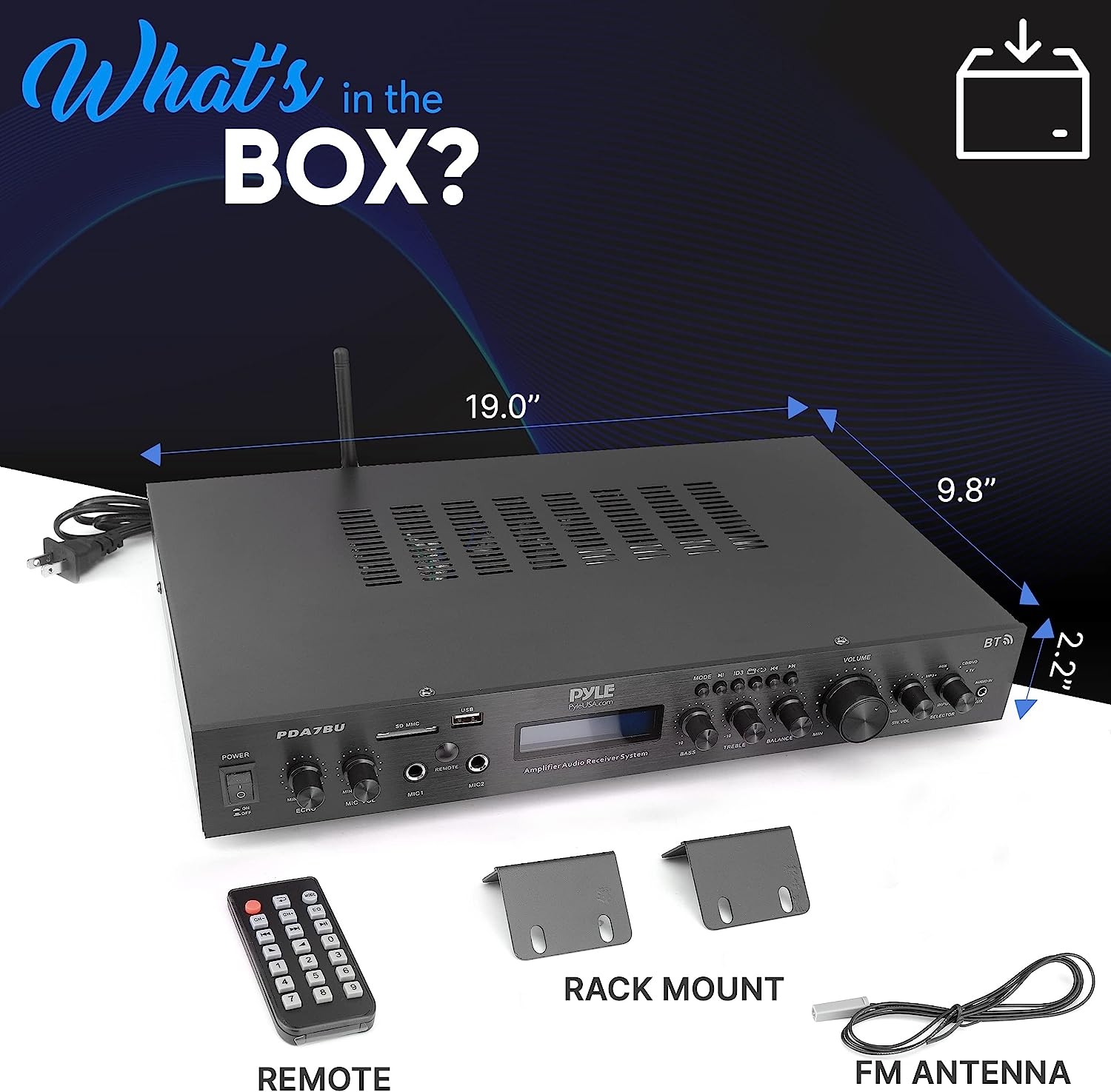 Pyle - PDA7BU (Black) - 5 Channel Rack Mount Bluetooth Receiver, Home Theater Amp, Speaker Amplifier, Bluetooth Wireless - Image 14