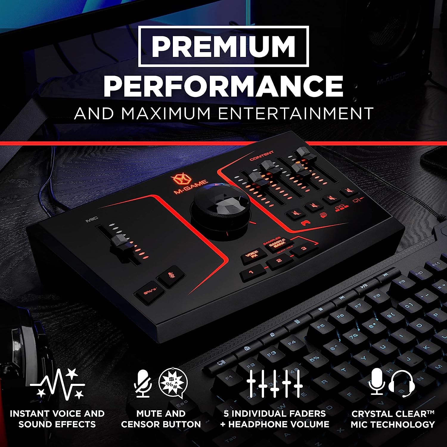 M-Game Solo USB Audio Interface Mixer for Streaming and Gaming with XLR Microphone in, Optical in, Voice FX, Sampler, Lights and - Image 18