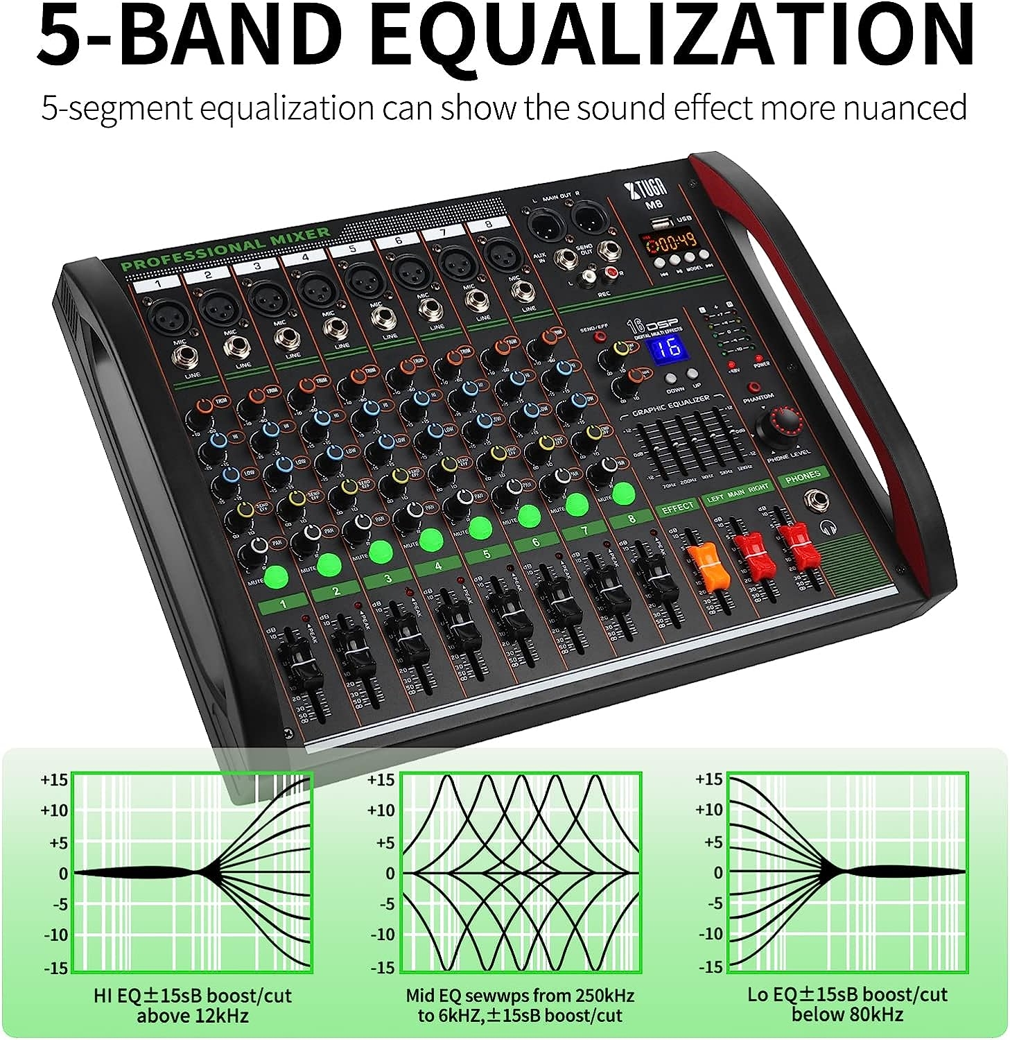 M8 Professional Audio mixer Console 8 channels with MP3 Player +48V Phantom Power USB Bluetooth Reverb、99 DSP 5 brand Balance - Image 7