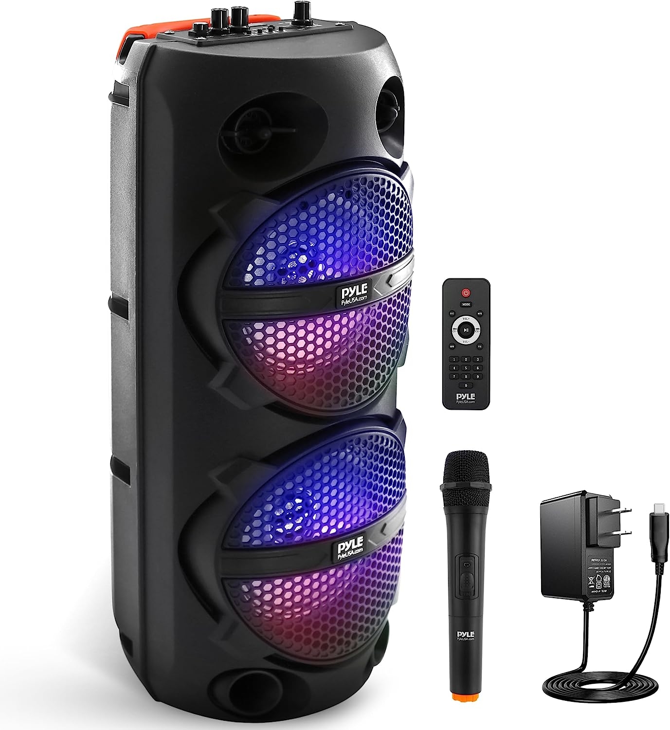 Portable Bluetooth PA Speaker - 240W Dual 8" Rechargeable Indoor/Outdoor BT Karaoke Audio System - TWS, Party Lights, LED