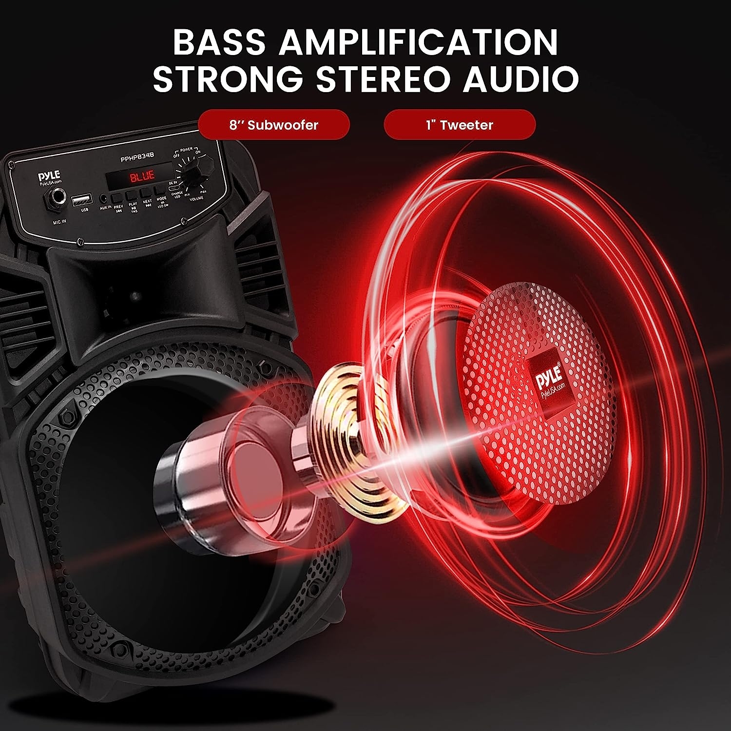Portable Bluetooth PA Speaker System - 300W Rechargeable Outdoor Bluetooth Speaker Portable PA System w/ 8” Subwoofer 1” - Image 2