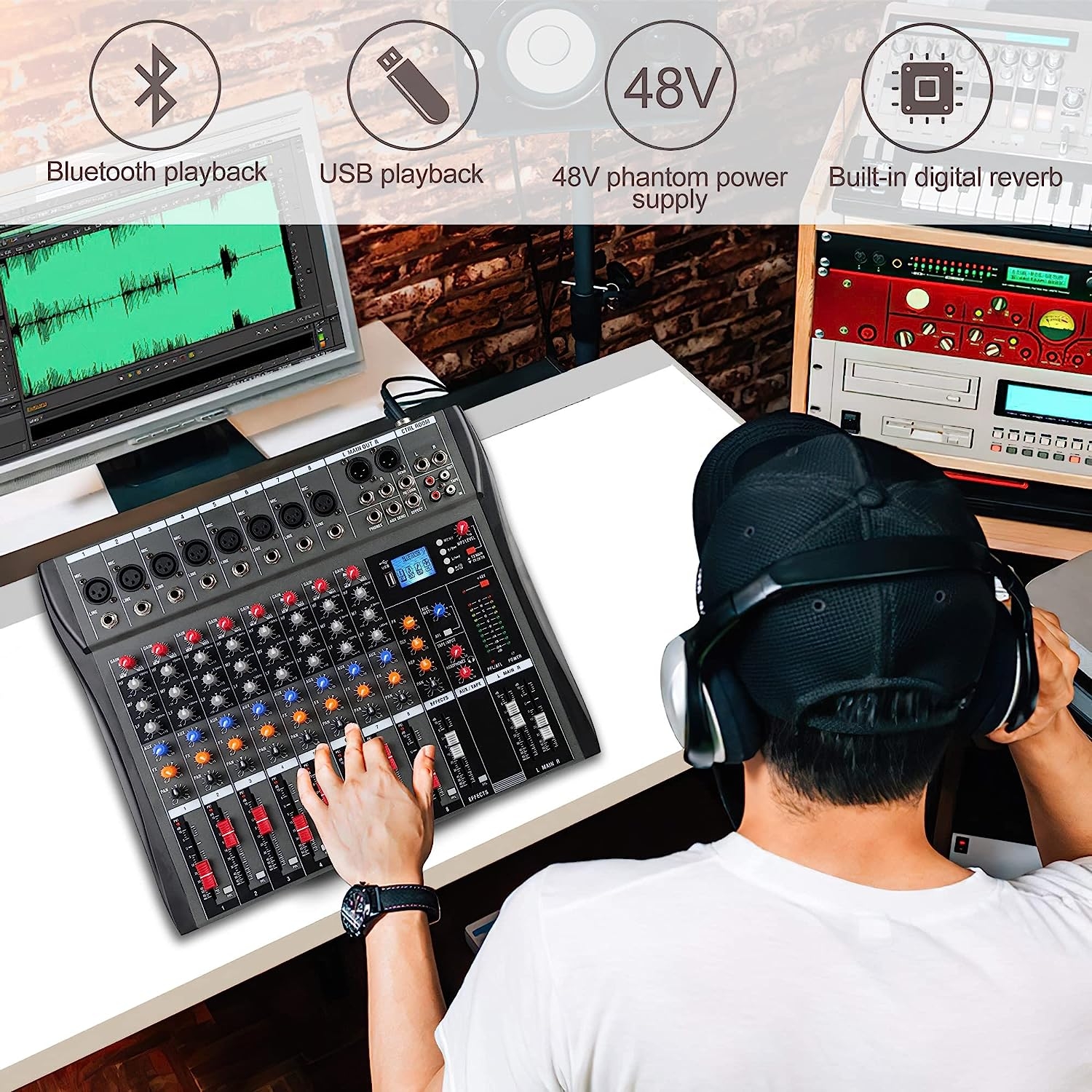 Dj Mixer Board 8 Channel Mixer Professional Digital Audio Mixer with Bluetooth, USB Sound Mixer with MP3 Playback, XLR - Image 39