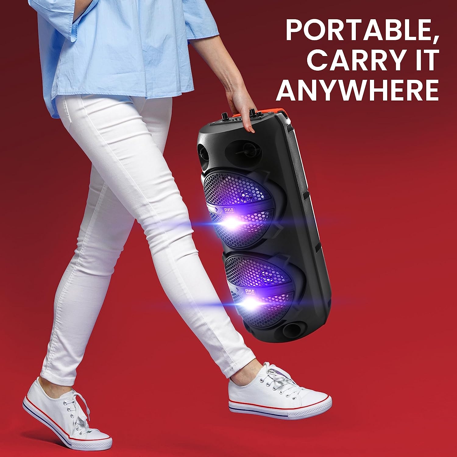 Portable Bluetooth PA Speaker - 240W Dual 8" Rechargeable Indoor/Outdoor BT Karaoke Audio System - TWS, Party Lights, LED - Image 6