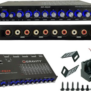 Gravity EQ19 1/2 Din 9 Equalization Bands Band Car Audio Equalizer EQ Front, Rear + Sub Output 9V with Three Stereo RCA