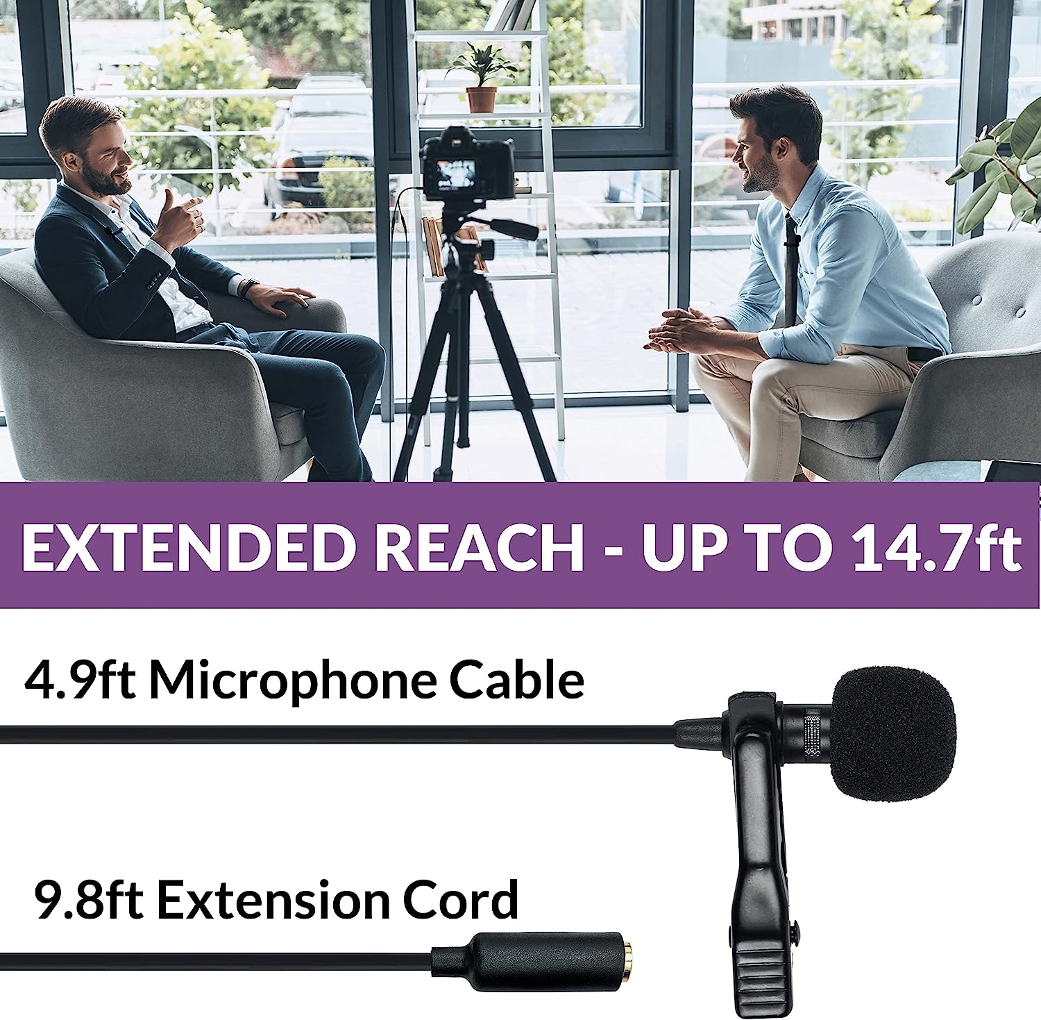 Purple Panda Dual Interview Lavalier Lapel Microphone Kit (2 Pack) for Podcast - Professional Omnidirectional Clip On Lav Mic - - Image 3