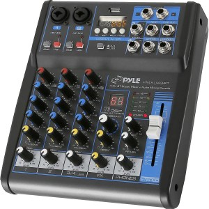 Pyle Professional Audio Mixer Sound Board Console System Interface 4 Channel Digital USB Bluetooth MP3 Computer Input 48V