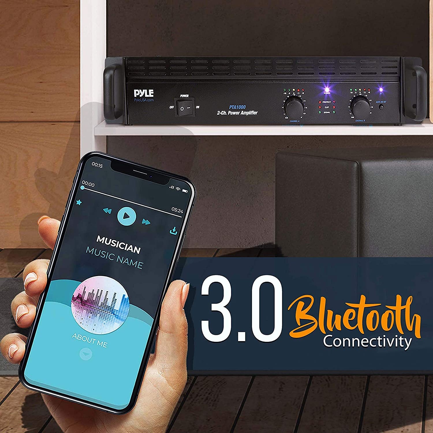 Professional Audio Bluetooth Power Amplifier - 2-Channel Rack Mount Bridgeable, LED Indicators, Shockproof Binding Posts, - Image 2