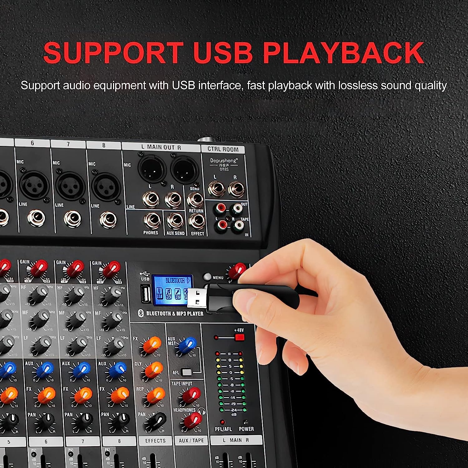 Dj Mixer Board 8 Channel Mixer Professional Digital Audio Mixer with Bluetooth, USB Sound Mixer with MP3 Playback, XLR - Image 40