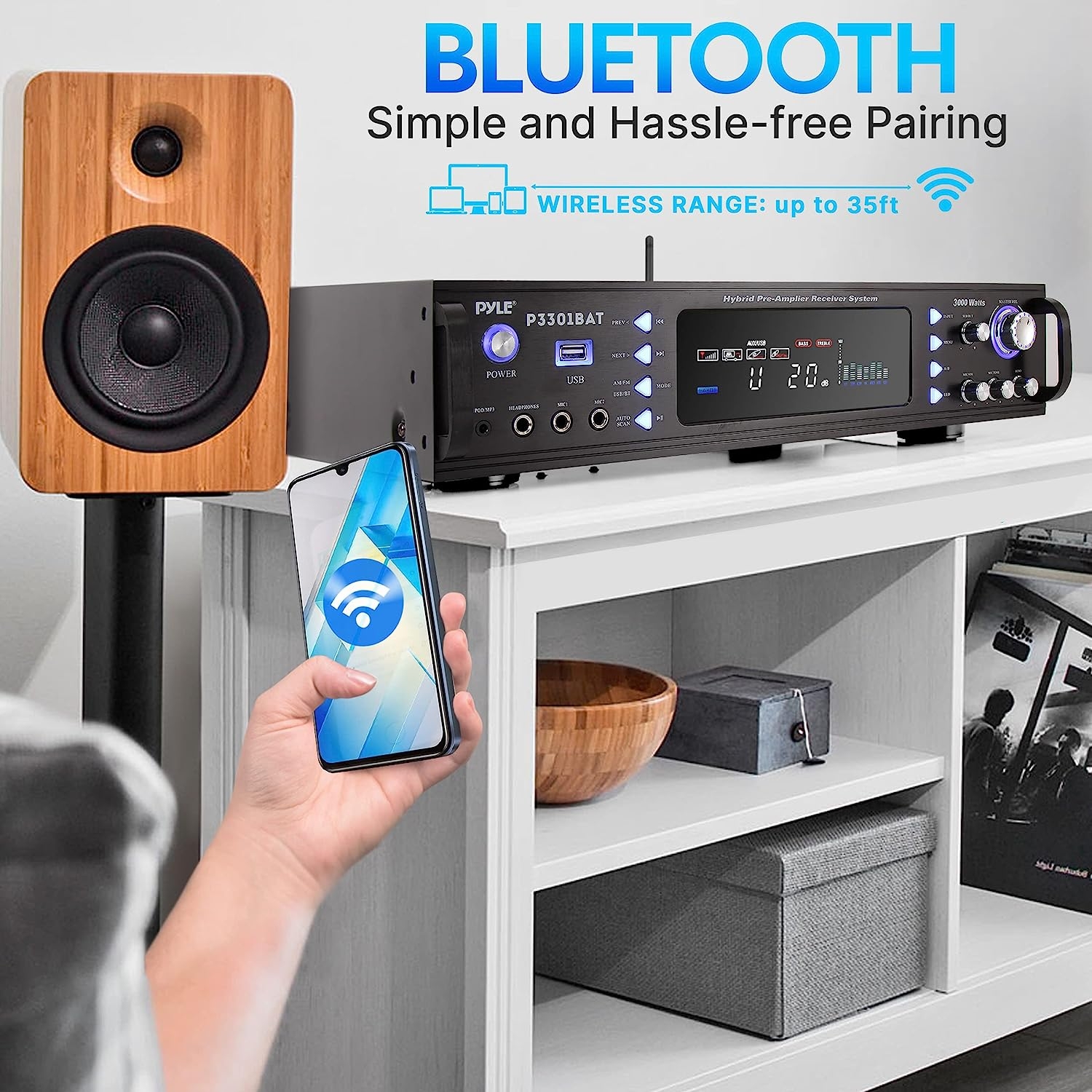 Wireless Bluetooth Home Stereo Amplifier - Hybrid Multi-Channel 3000 Watt Power Amplifier Home Audio Receiver System w/AM/FM - Image 6