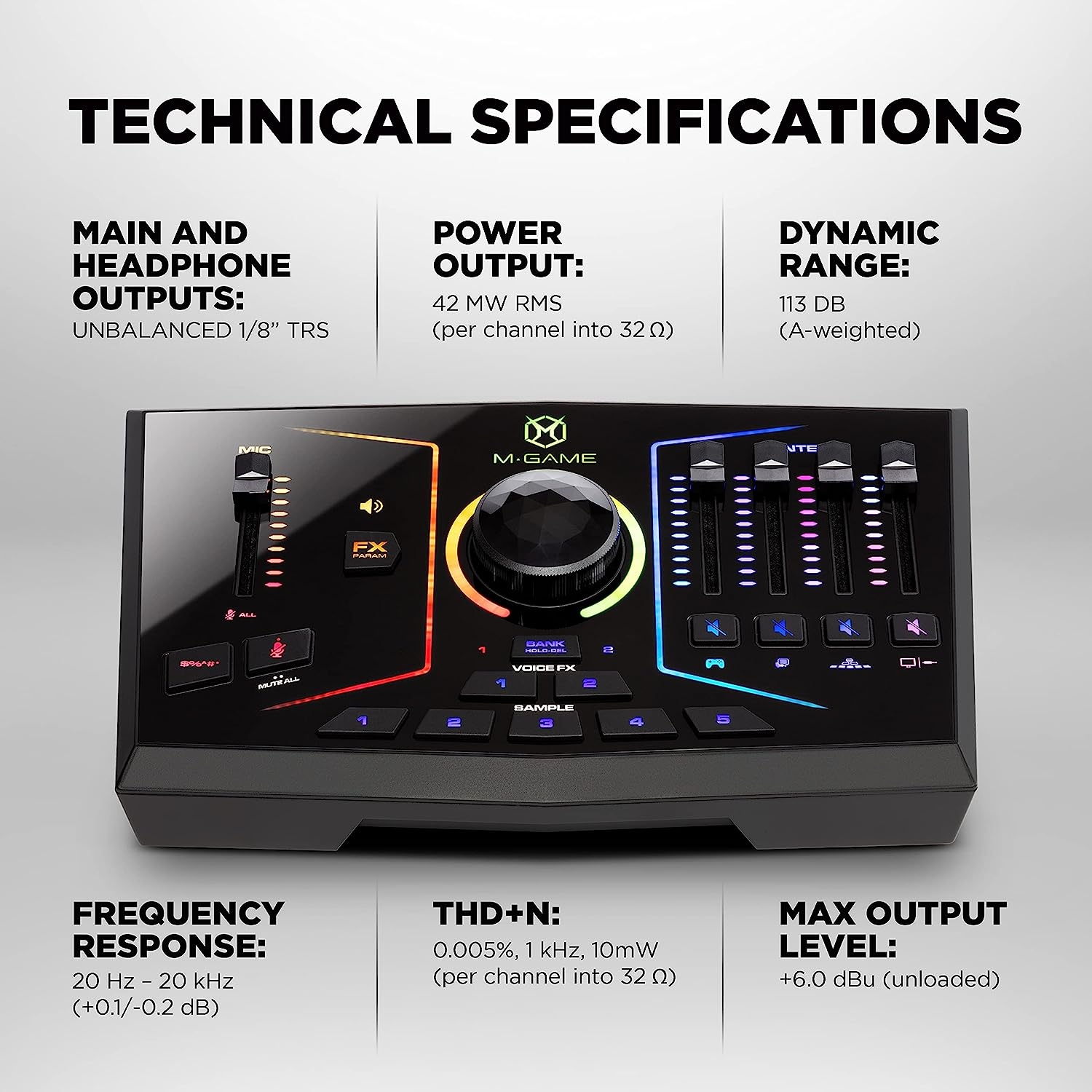M-Game Solo USB Audio Interface Mixer for Streaming and Gaming with XLR Microphone in, Optical in, Voice FX, Sampler, Lights and - Image 7