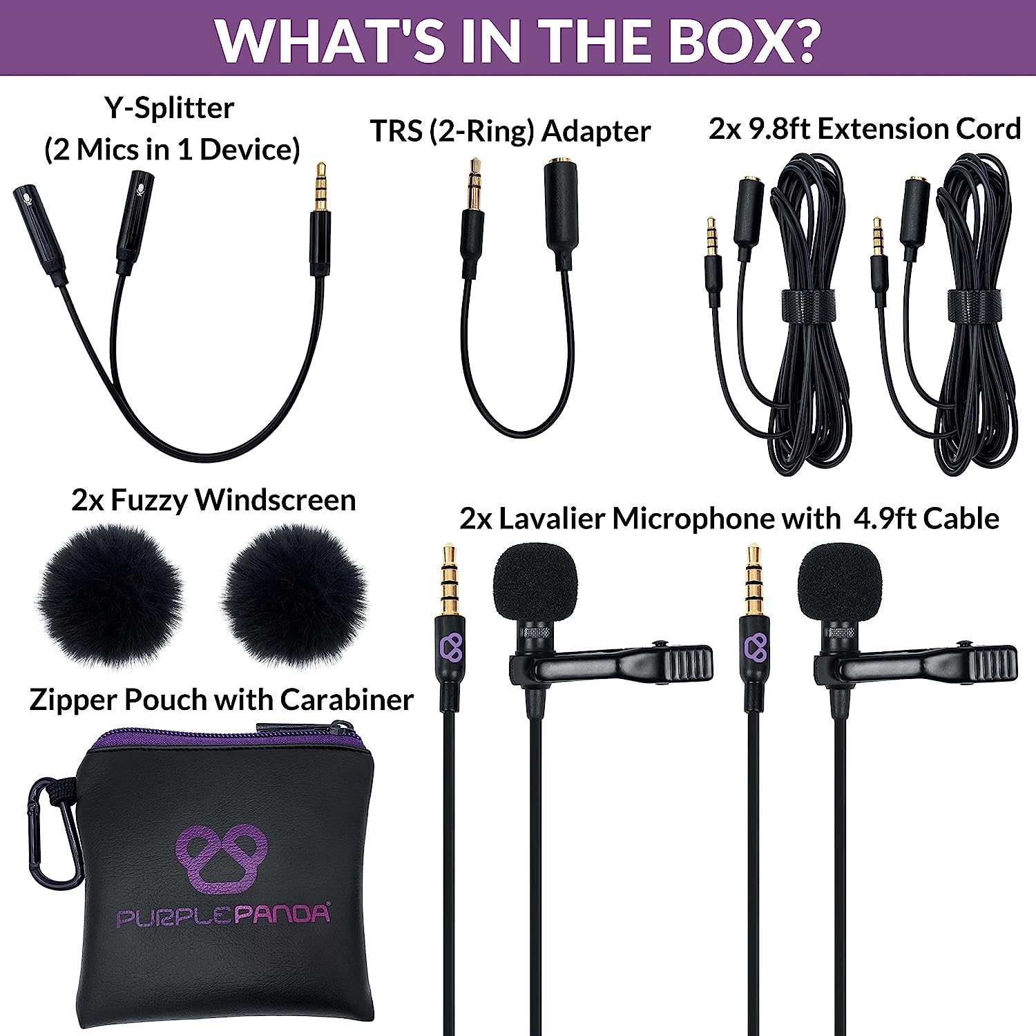 Purple Panda Dual Interview Lavalier Lapel Microphone Kit (2 Pack) for Podcast - Professional Omnidirectional Clip On Lav Mic - - Image 6